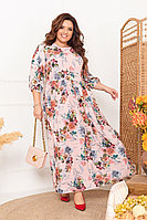Просторное платье с завышенной талией в ретро стиле в цветочный принт, батал большие размеры