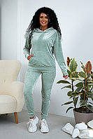 Женский молодежный прогулочный спортивный костюм: плюшевые кофта-батник с капюшоном и штаны