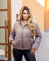 Женская укороченная стеганная осенняя куртка на синтепоне с воротом стойкой, батал большие размеры