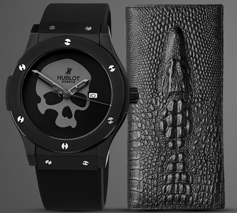 Стильные часы Hublot Skull Bang и Портмоне Wild Alligator в подарок - фото 1 - id-p10515074