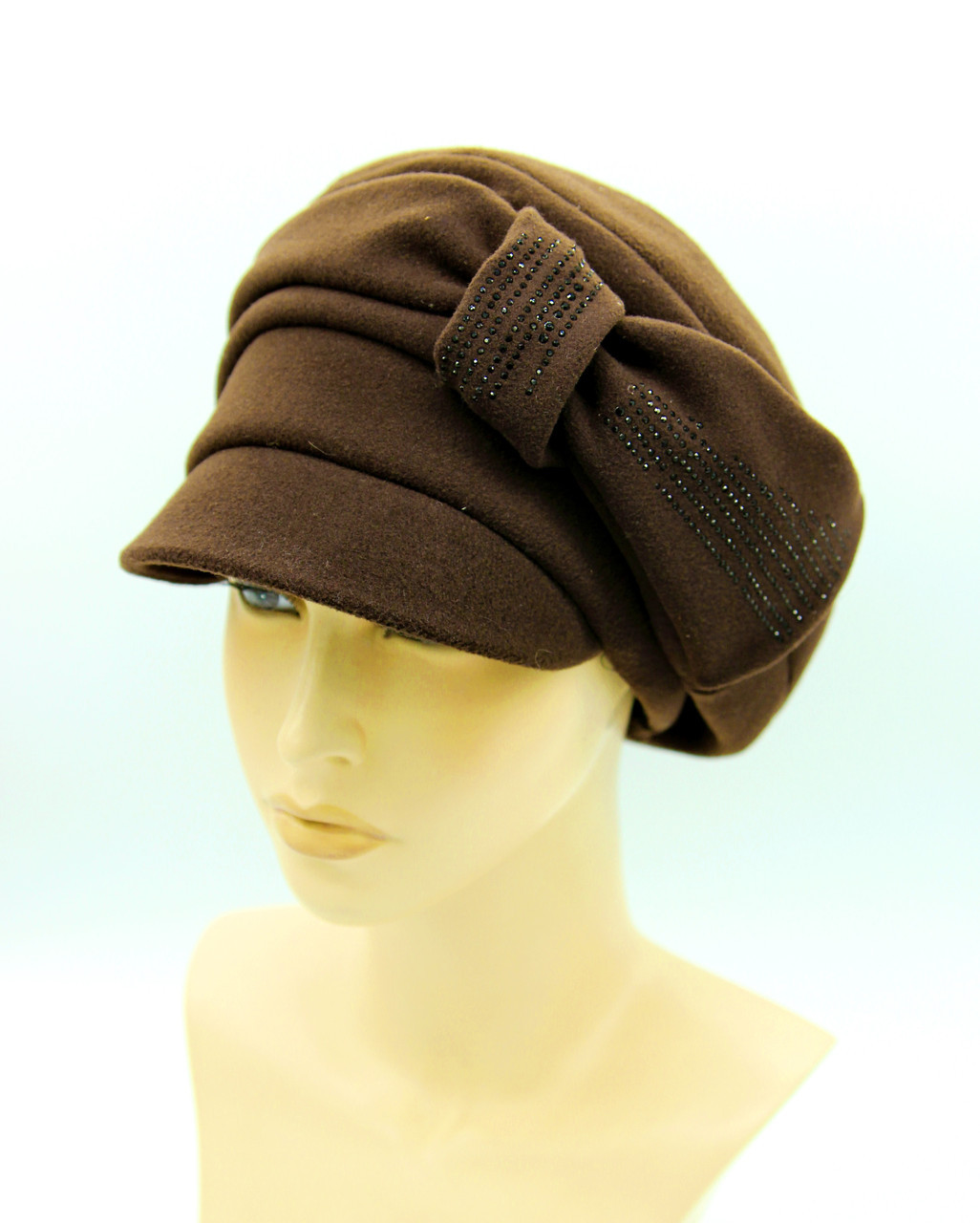 Женская кепка осеняя из кашемира с бантом коричневая - фото 1 - id-p10515135