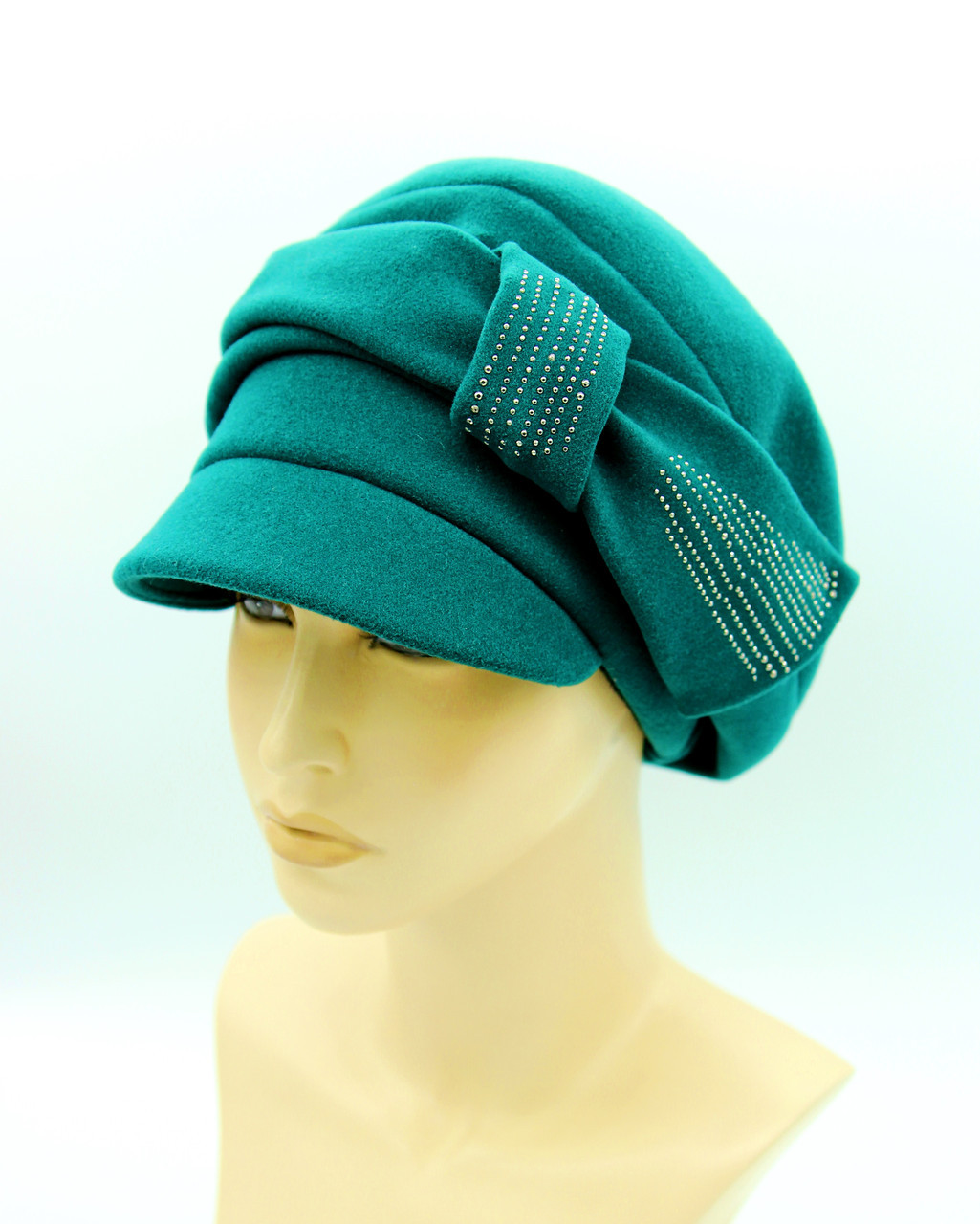 Женская кепка осеняя из кашемира с бантом зеленая - фото 1 - id-p10515136