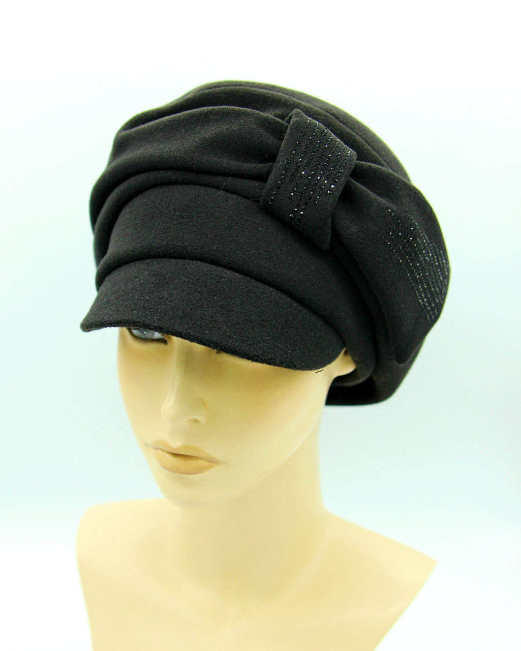 Женская кепка осеняя из кашемира с бантом черная - фото 1 - id-p10515137