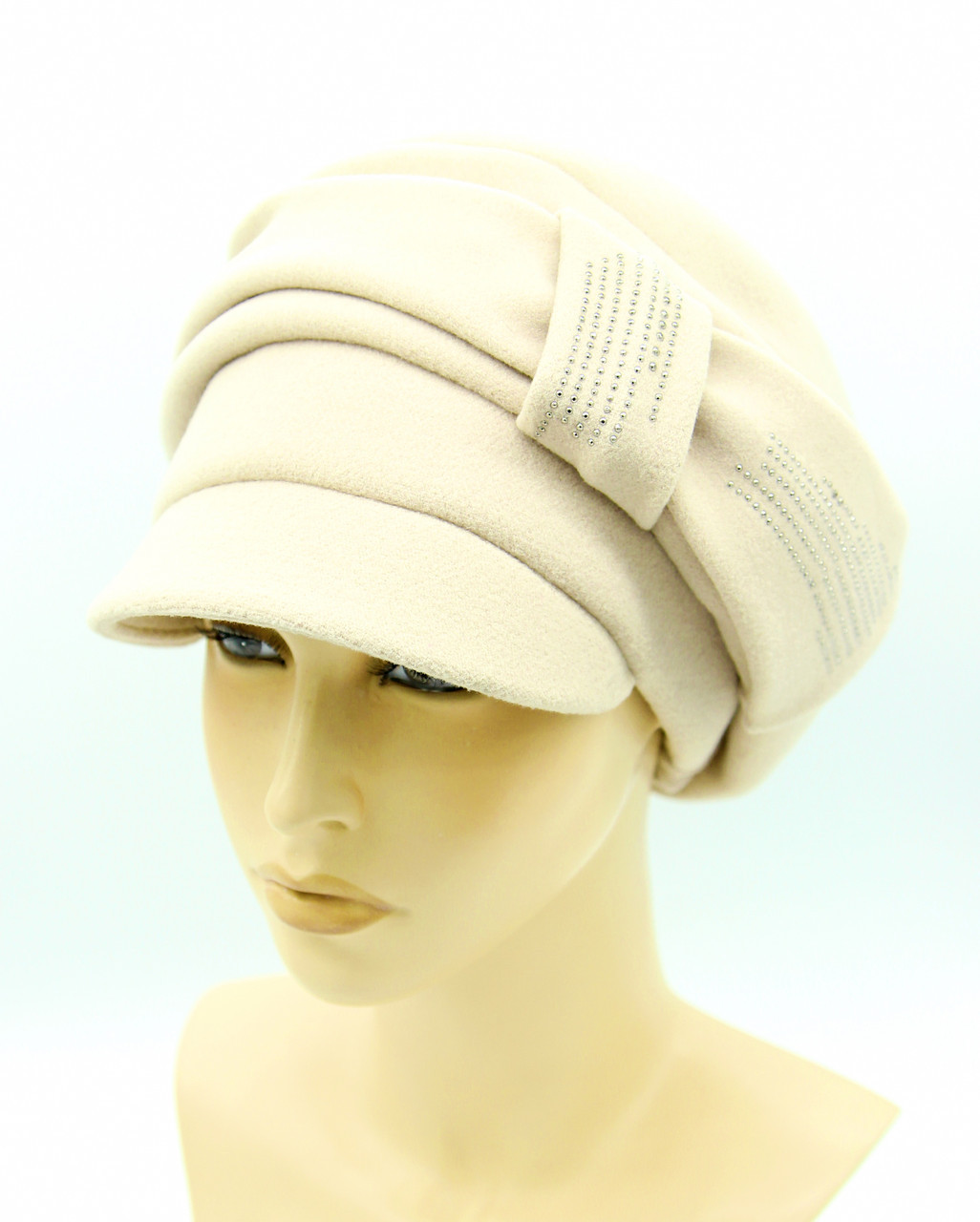 Женская кепка осеняя из кашемира с бантом бежевая - фото 1 - id-p10515140