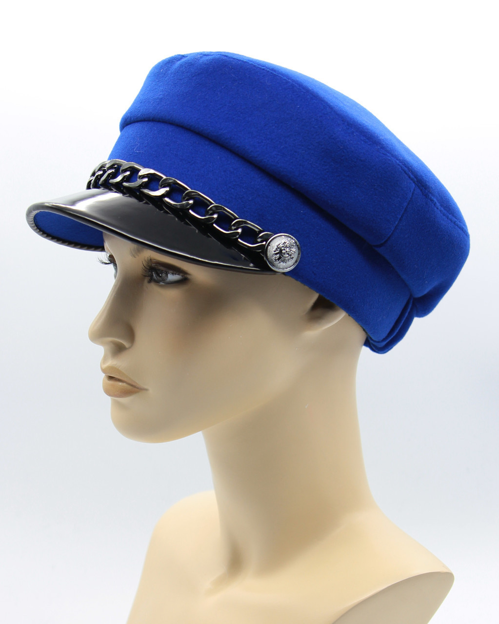 Женская кепка бретонская фуражка из кашемира светло синяя с цепью - фото 1 - id-p10515145