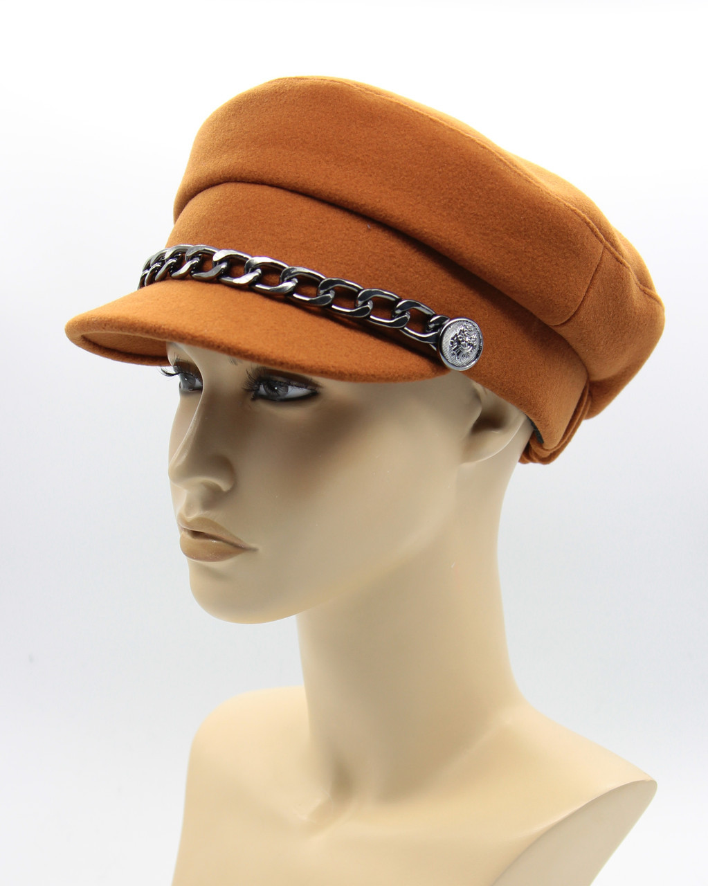 Женская кепка бретонская фуражка из кашемира с цепью рыжая - фото 1 - id-p10515148