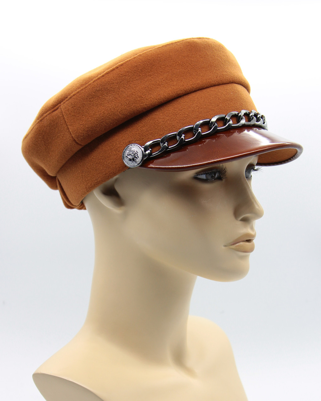 Женская кепка бретонская фуражка из кашемира с цепью рыжая - фото 1 - id-p10515150