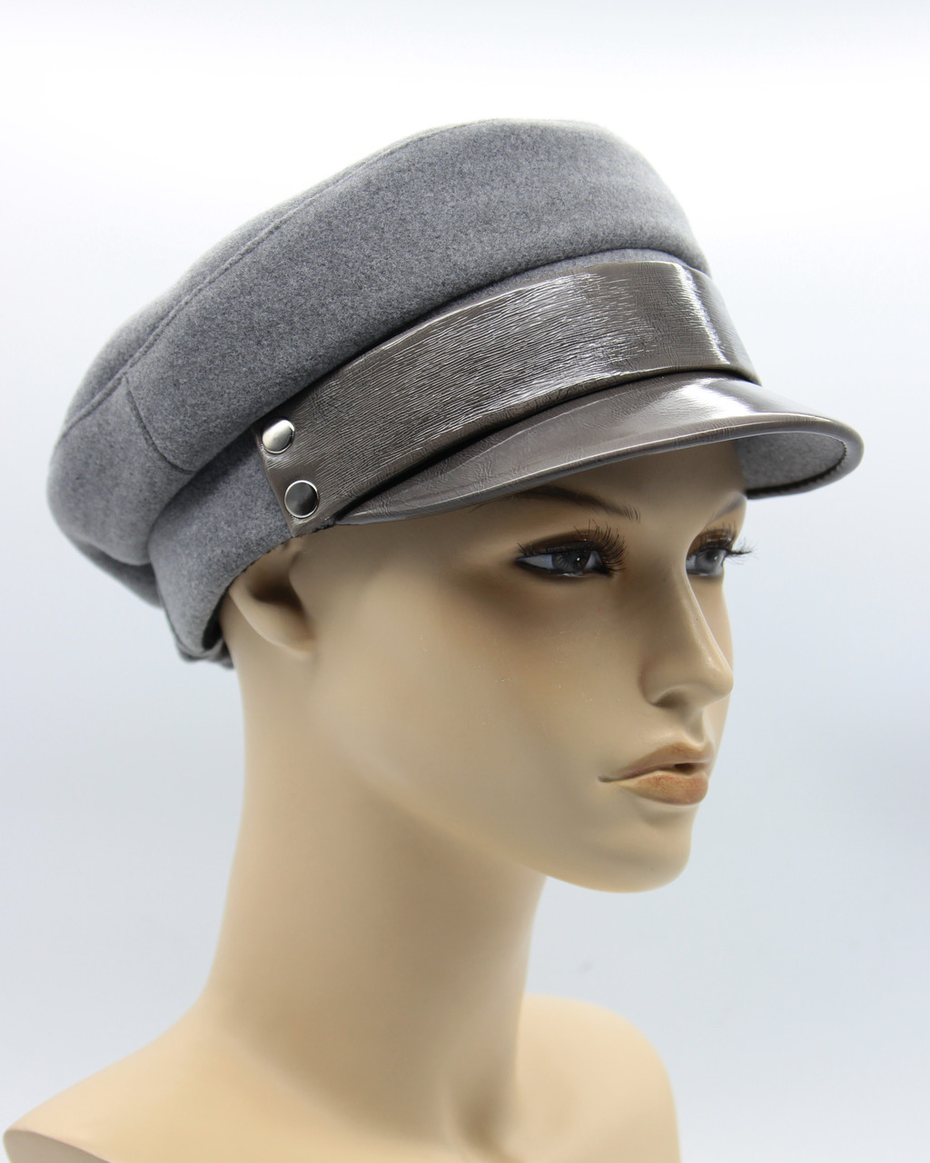 Женская фуражка кепка бретонская из кашемира серая с лаком - фото 1 - id-p10515156