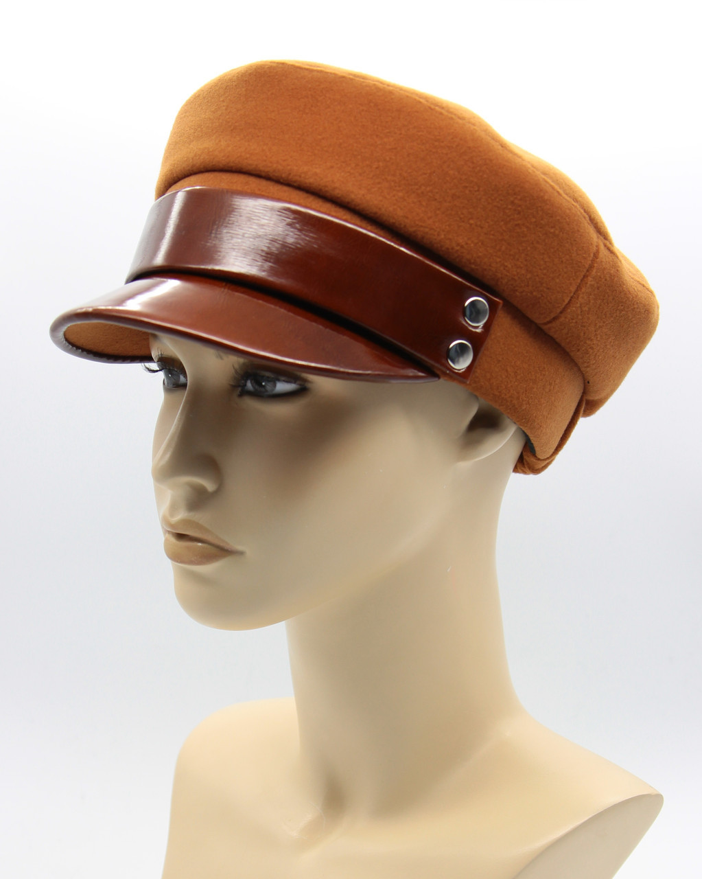 Женская кепка фуражка из кашемира бретонская с лаком рыжая - фото 1 - id-p10515161