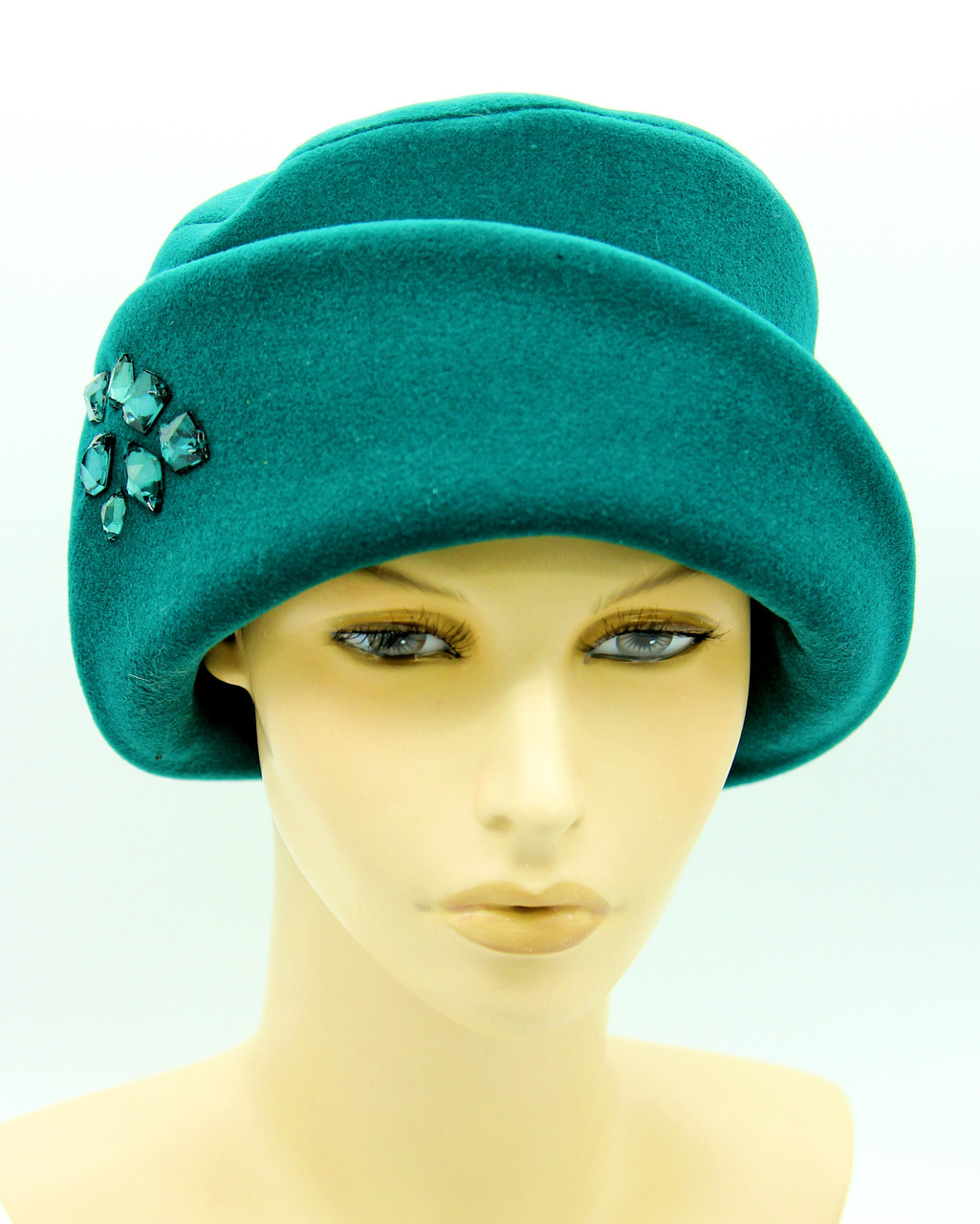 Женская шляпка кашемировая с полями и стразами зеленная - фото 1 - id-p10515163