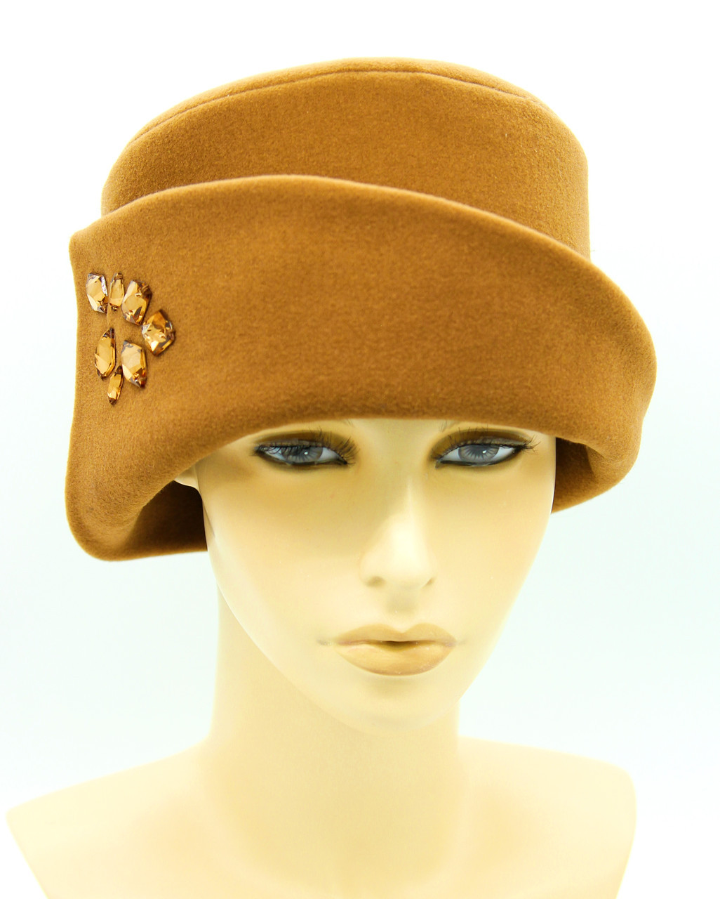 Женская шляпка кашемировая с полями и стразами горчица - фото 1 - id-p10515166