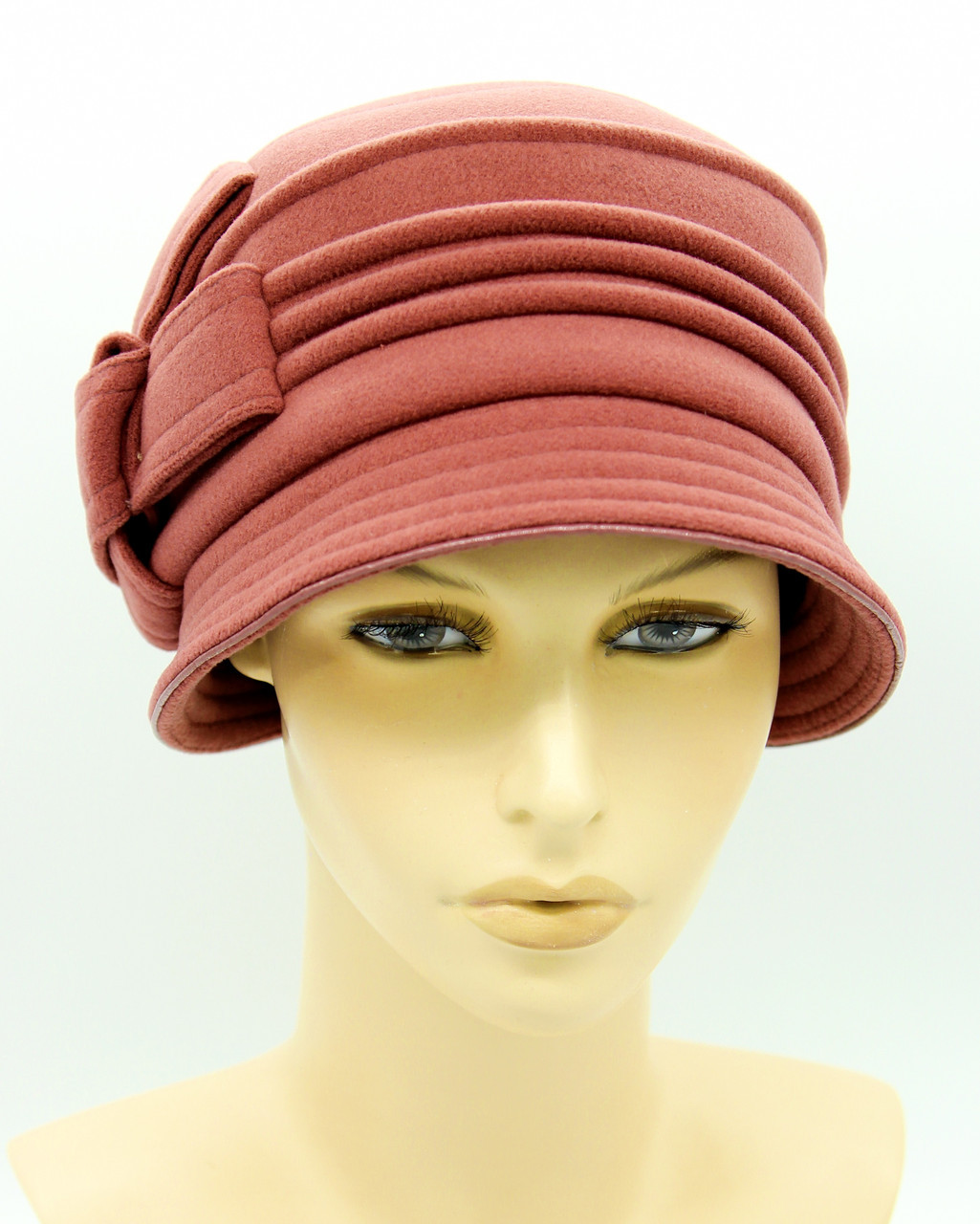 Женская шляпа кашемировая с полями и украшением бледно бордовая - фото 1 - id-p10515167