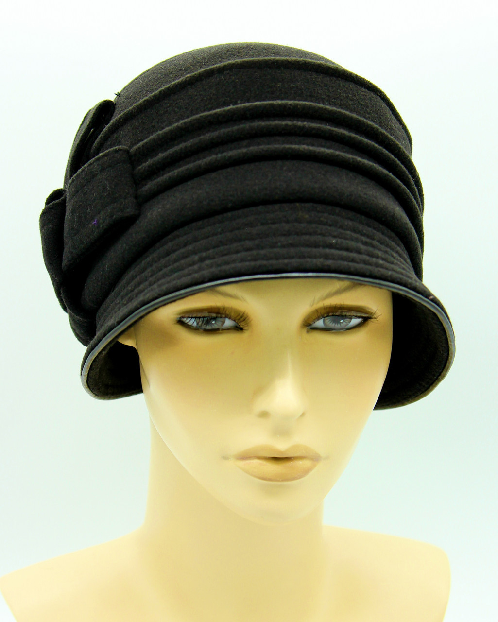 Женская шляпа кашемировая с полями и украшением черная - фото 1 - id-p10515172