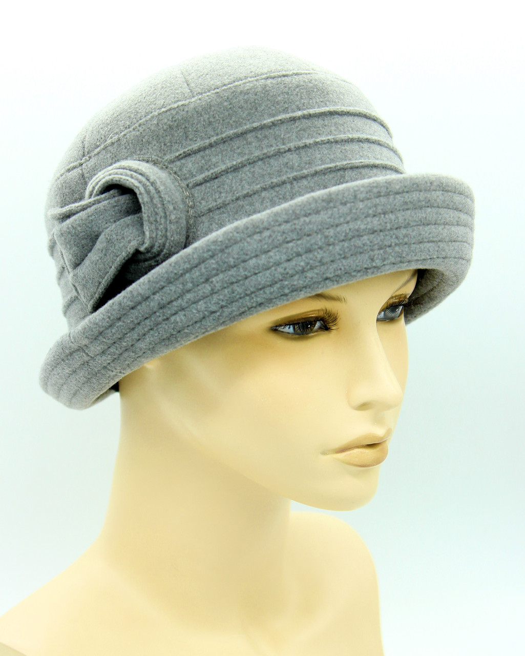 Шляпа женская кашемировая с полями и украшением серая - фото 1 - id-p10515177
