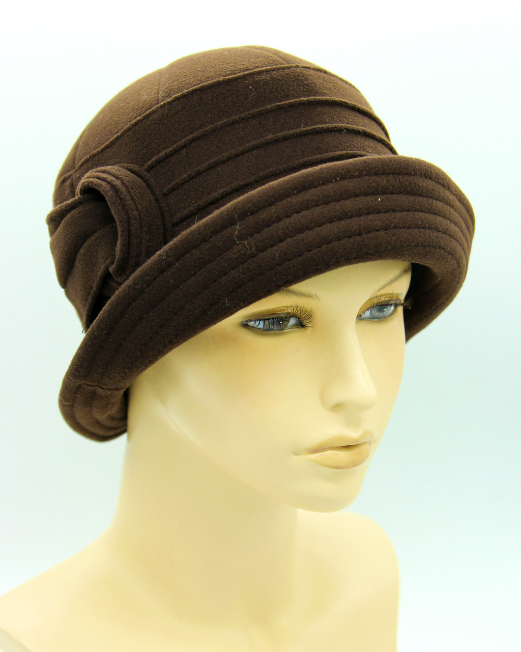Шляпа женская кашемировая с полями и украшением коричневая - фото 1 - id-p10515178
