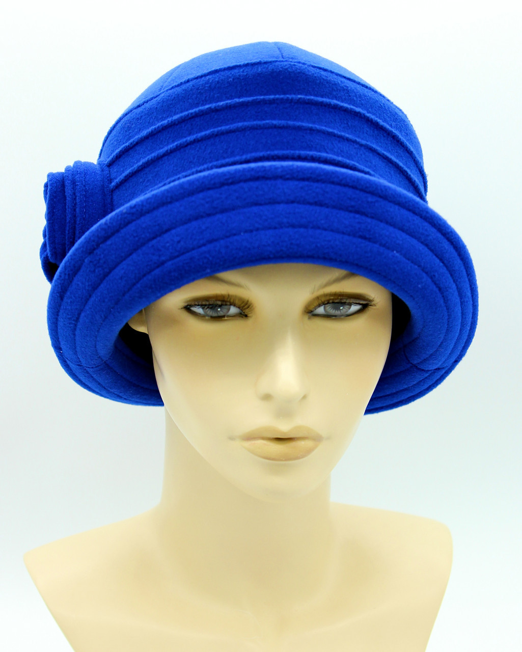 Шляпа женская кашемировая с полями и украшением синий электрик - фото 1 - id-p10515180