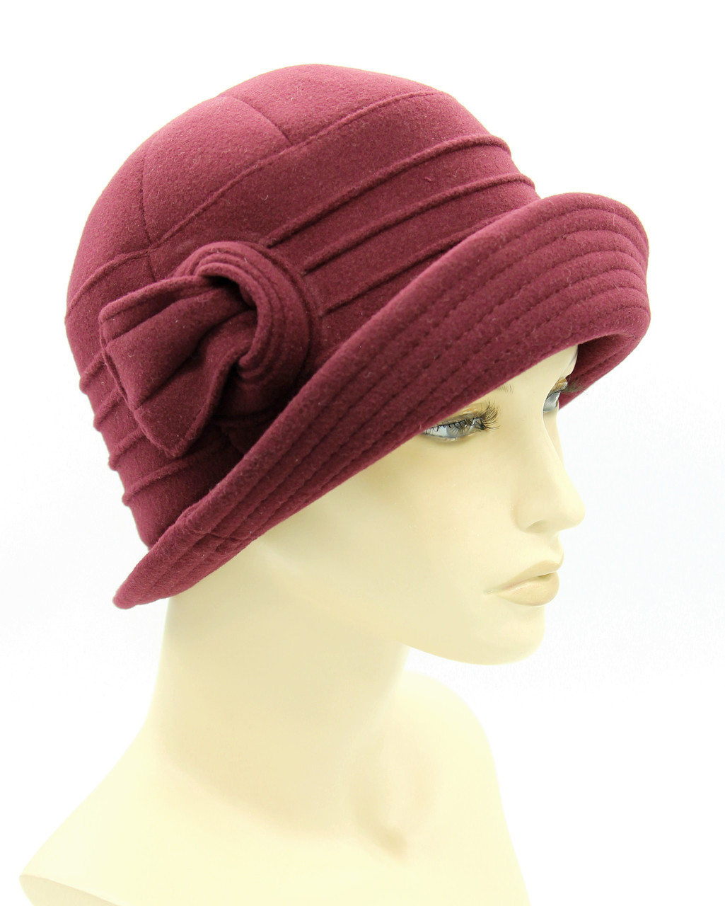 Шляпа женская с полями и украшением из кашемира бордовая - фото 1 - id-p10515183
