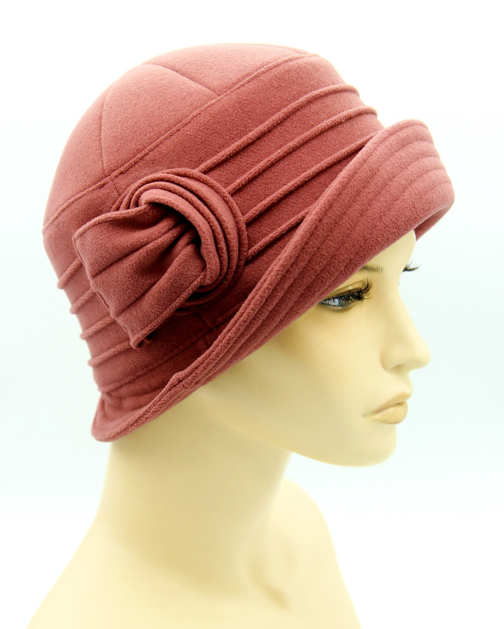 Шляпа женская с полями и украшением из кашемира бледно бордовая - фото 1 - id-p10515184