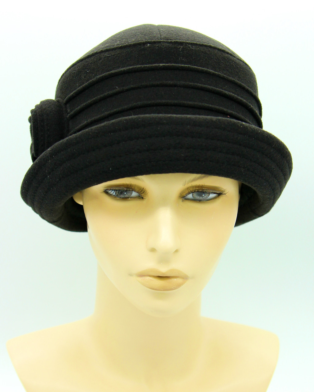 Шляпа женская с полями и украшением из кашемира черная - фото 1 - id-p10515186
