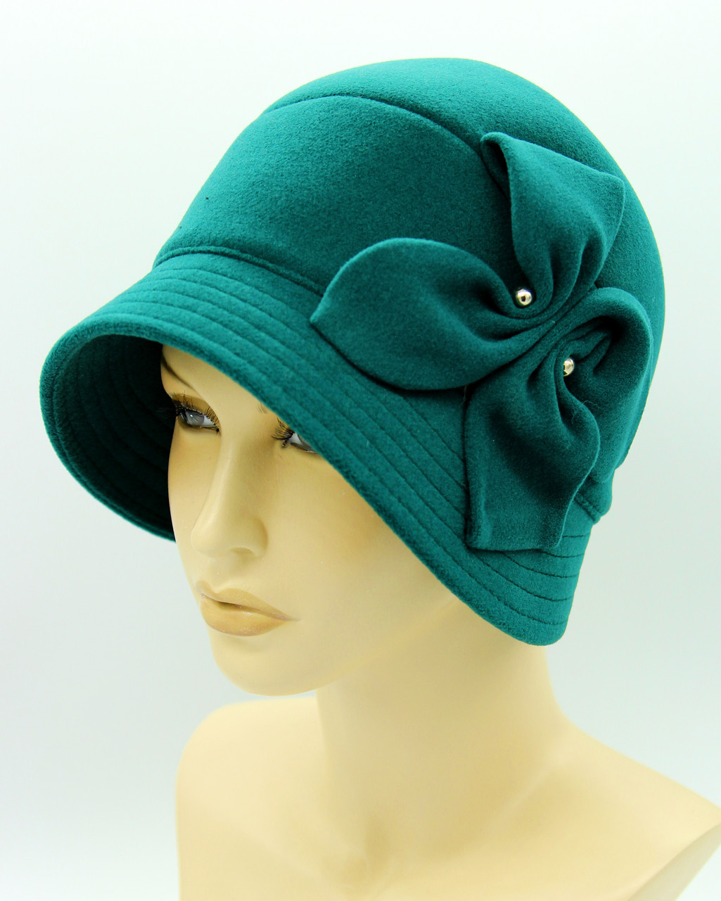 Женская кашемировая шляпа с полями и цветком зеленая - фото 1 - id-p10515187