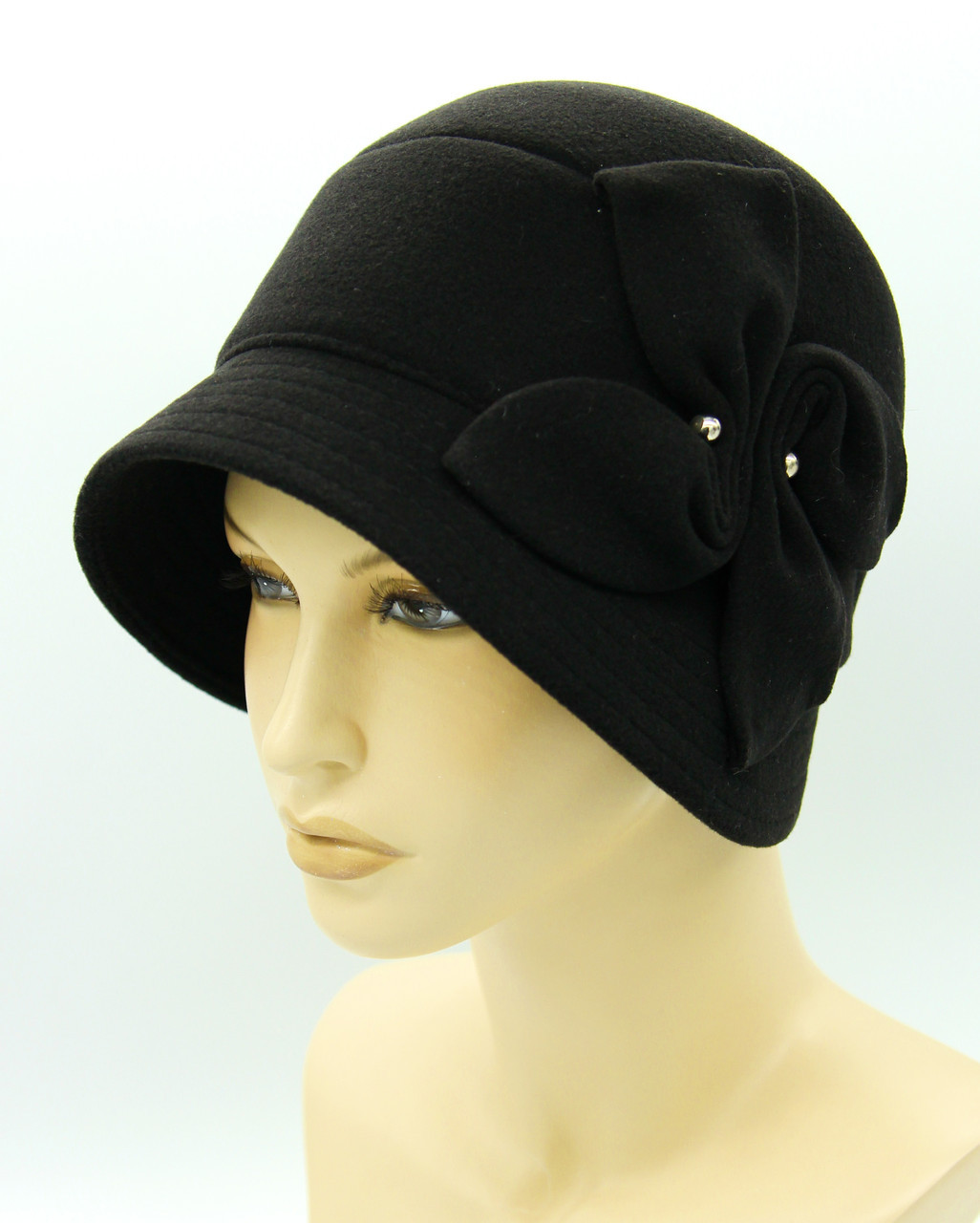 Женская кашемировая шляпа с полями и цветком черная - фото 1 - id-p10515188