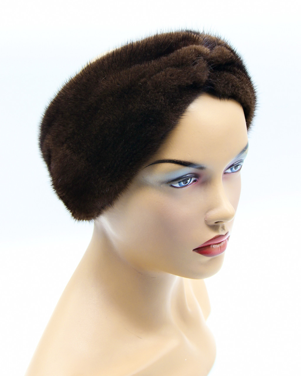 Женская меховая повязка Тюрбан на голову норковая коричневая - фото 1 - id-p10515192