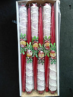 Свечи декоративные новогодние красные 30 см со снежком