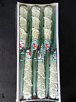 Свечи декоративные новогодние зеленые 30 см со снежком