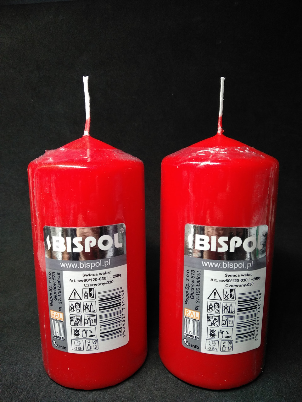 Свеча столбик красный Bispol 60/120 мм 38 часов - фото 1 - id-p10412940