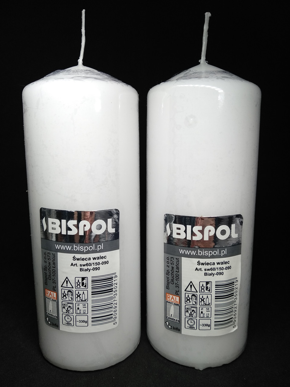 Свеча столбик белый Bispol 60/150 мм 48 часов - фото 1 - id-p10412941