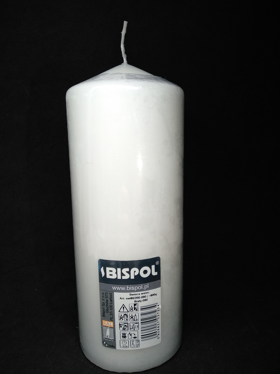 Свеча столбик белый Bispol 80/200 мм 90 часов - фото 1 - id-p10412947