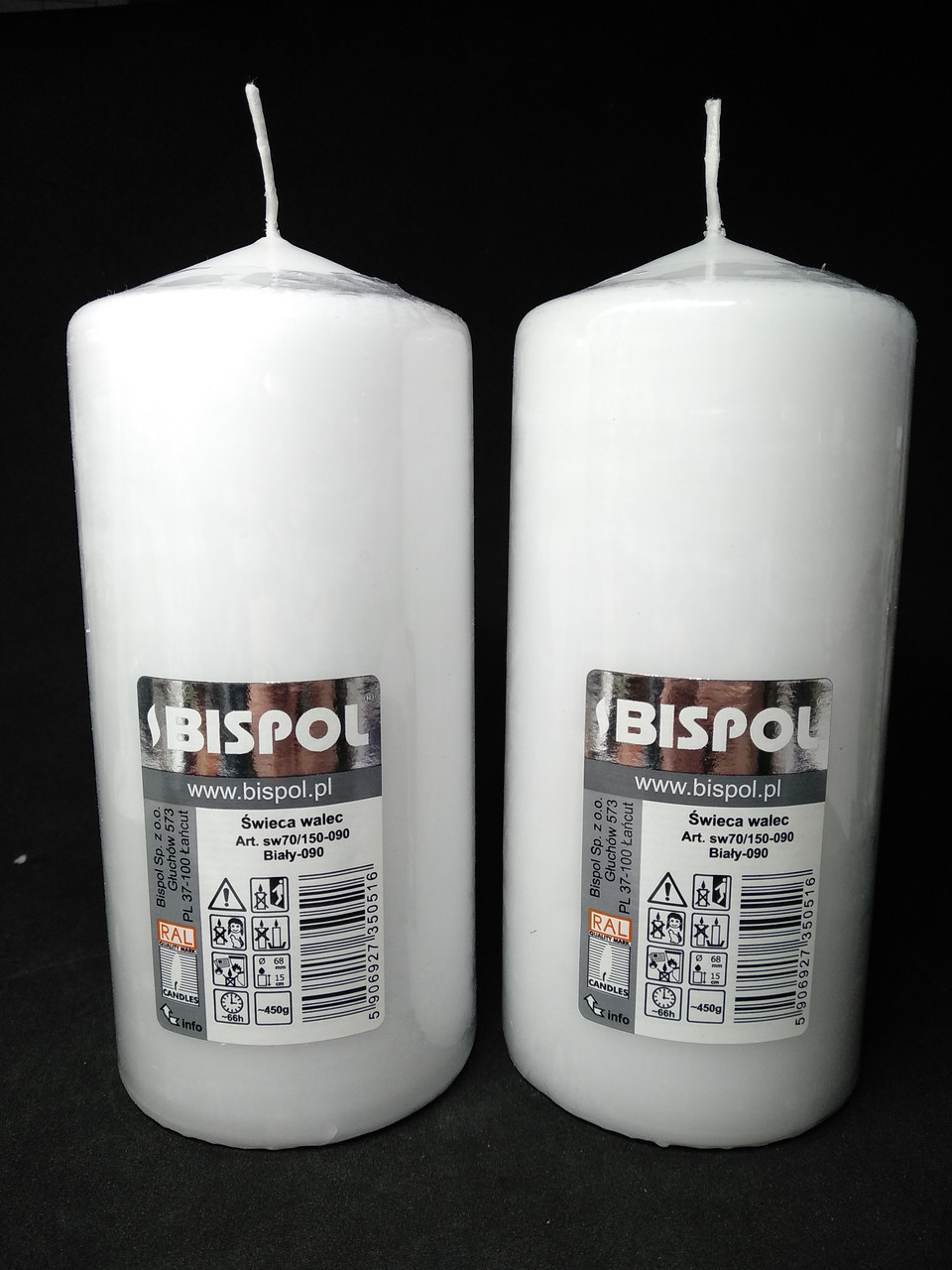 Свеча столбик белый Bispol 70/150 мм 66 часов - фото 1 - id-p10515511