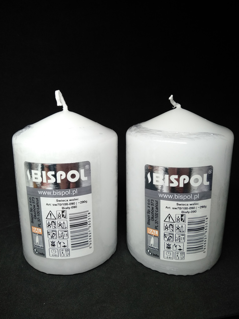 Свеча столбик белый Bispol 70/100 мм см 44 часов - фото 1 - id-p10515512