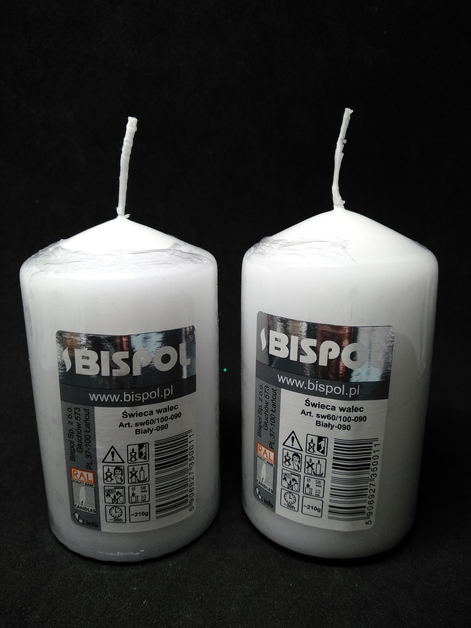 Свеча столбик белый Bispol 60/100 мм см 30 часов - фото 1 - id-p10515513