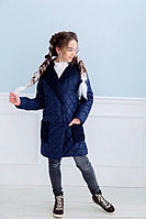 Осеннее подростковое стеганное в ромб пальто для девочки, с отложным воротом и накладными карманами