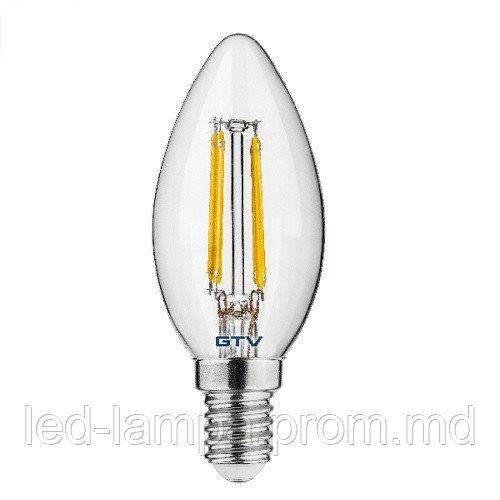Светодиодная LED лампа GTV, 5W, E14 свеча, FILAMENT, 3000К тёплое свечение. Гарантия - 2 года - фото 1 - id-p8603343