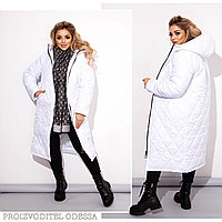 Женское теплое стеганное зимнее пальто на синтепоне прямого силуэта с капюшоном, батал большие размеры