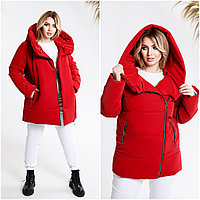 Женская теплая осенне-зимняя куртка на силиконе с объемным шалевым капюшоном, батал большие размеры