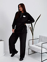 Женский велюровый костюм фасона оверсайз: широкое худи с капюшоном и штаны, батал большие размеры