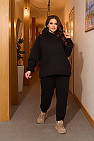 Теплый женский зимний спортивный костюм с начесом: кофта с карманом спереди и штаны, большие размеры