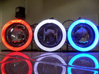 Противотуманные LED фары (птф) светодиодные 10w, 76 мм с ангельскими глазками Красный - фото 1 - id-p10394845