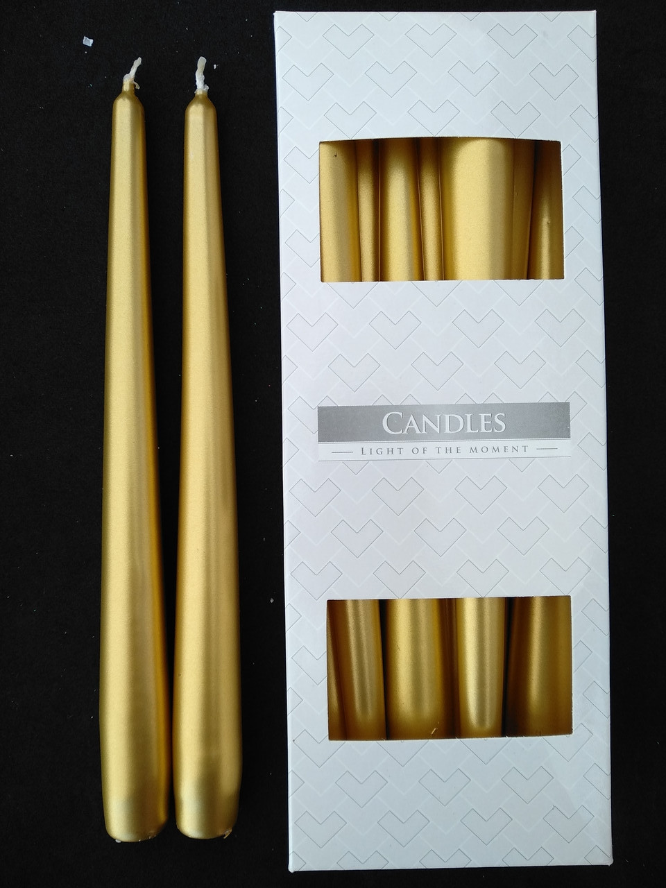 Свечи декоративные конусные перламутр золото 1/10 шт 24 см - фото 1 - id-p10518709