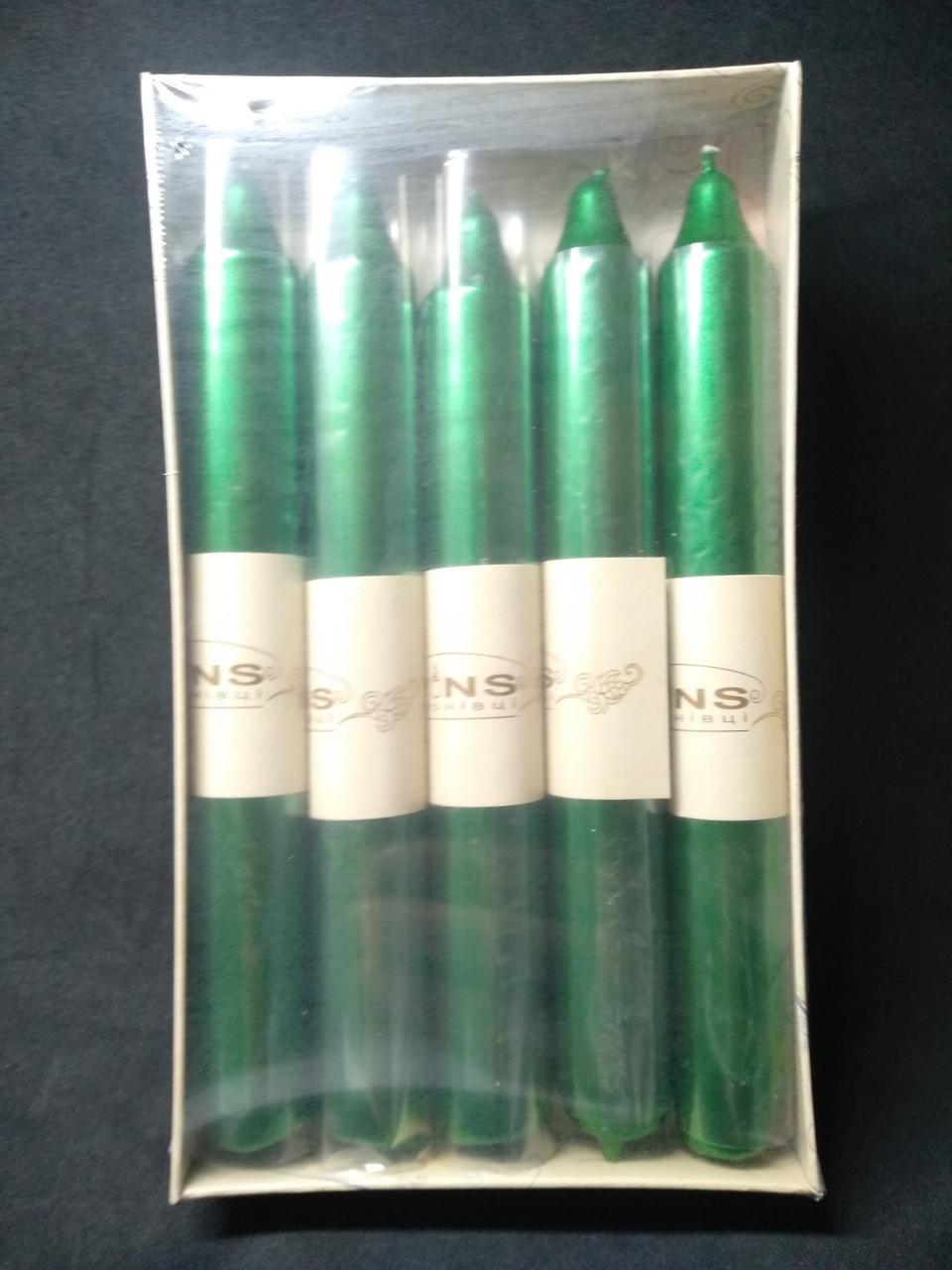 Свечи декоративные столовые перламутр зеленые 16 см 10 шт - фото 1 - id-p10518717