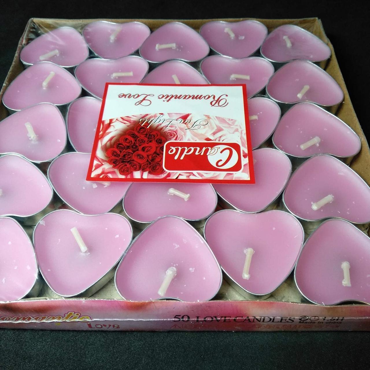 Свеча чайная свеча таблетка сердце 50 штук розовые - фото 1 - id-p10518901