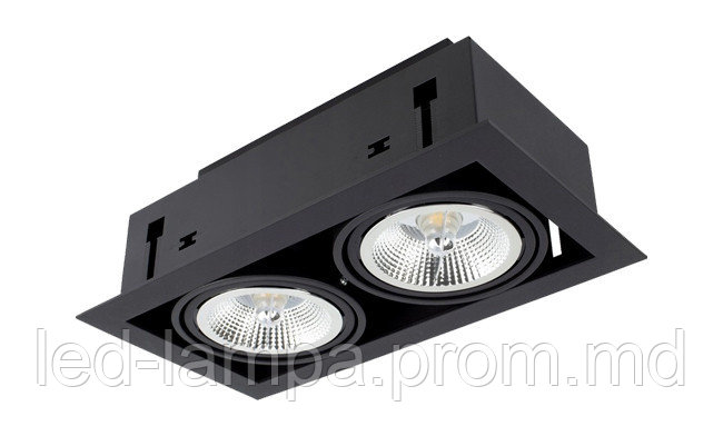 Потолочный светильник/корпус, master LED, под лампу AR111, встраиваемый, поворотный, двойной, чёрный - фото 1 - id-p10519152