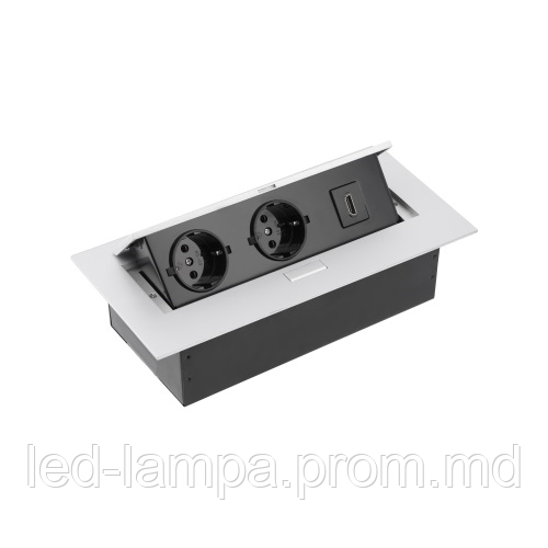Удлинитель GTV, встраиваемый, 2 гнезда, 1 HDMI, без провода, алюминий, SCHUKO - фото 1 - id-p10519219