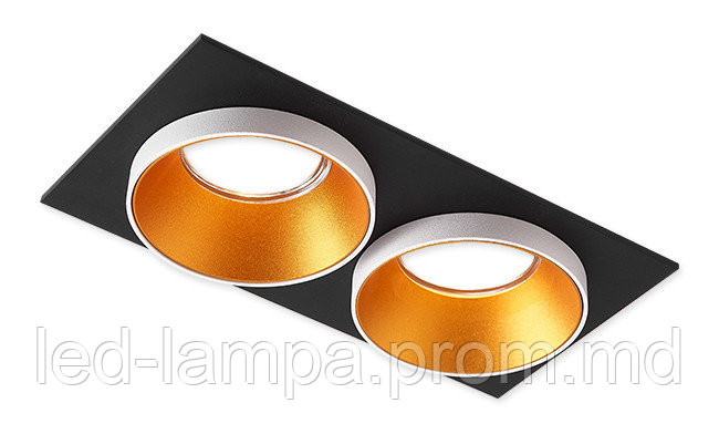 Потолочный светильник/корпус, master LED, встраиваемый, алюминий, квадратный, чёрный + белый + золото, 2хGU10 - фото 1 - id-p10519232