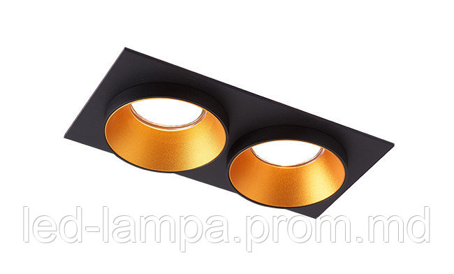 Потолочный светильник/корпус, master LED, встраиваемый, алюминий, квадратный, чёрный + золото, 2хGU10 - фото 1 - id-p10519234
