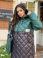 Женская стильная стеганная в ромбик удлиненная весенняя куртка с капюшоном и сумкой, батал большие размеры