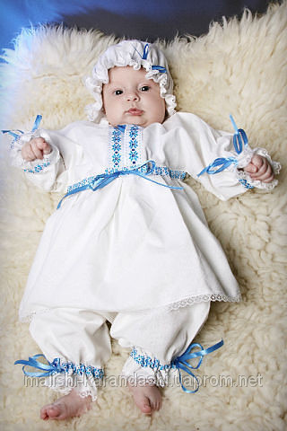 Крестильный комплект, вышиванки для новорожденных, украинская одежда, одежда для новорожденных - фото 1 - id-p1996599